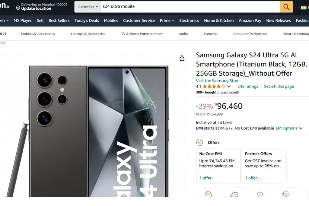 Samsung Galaxy S24 Ultra Discount Offers on Amazon